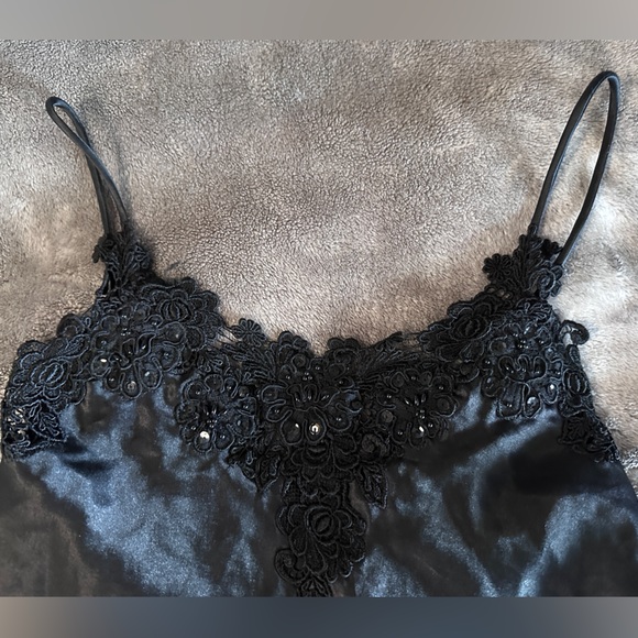 Satin and lace Black satin and Chiffon Romper wit lace and sparkle stones. Small - Picture 3 of 10